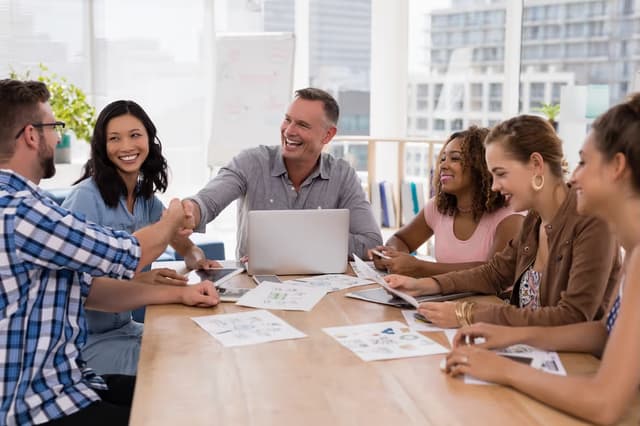 Team meeting on employee wellbeing