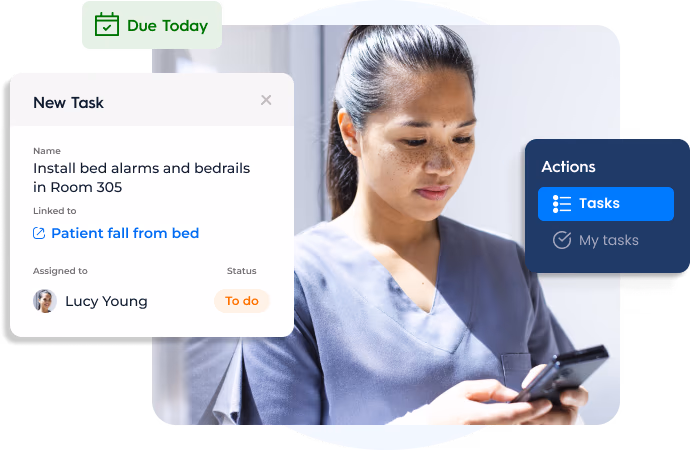Care worker reviewing corrective actions on Vatix app
