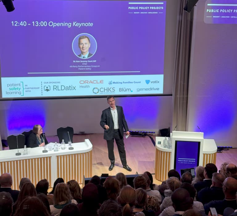 Jeremy Hunt giving presentation at Patient Safety Forum