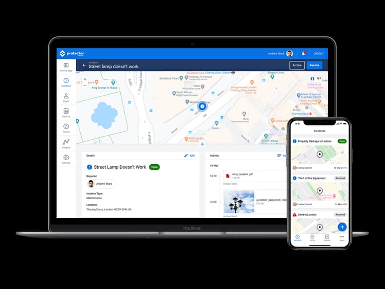 Vatix's incident reporting software on web app and mobile app