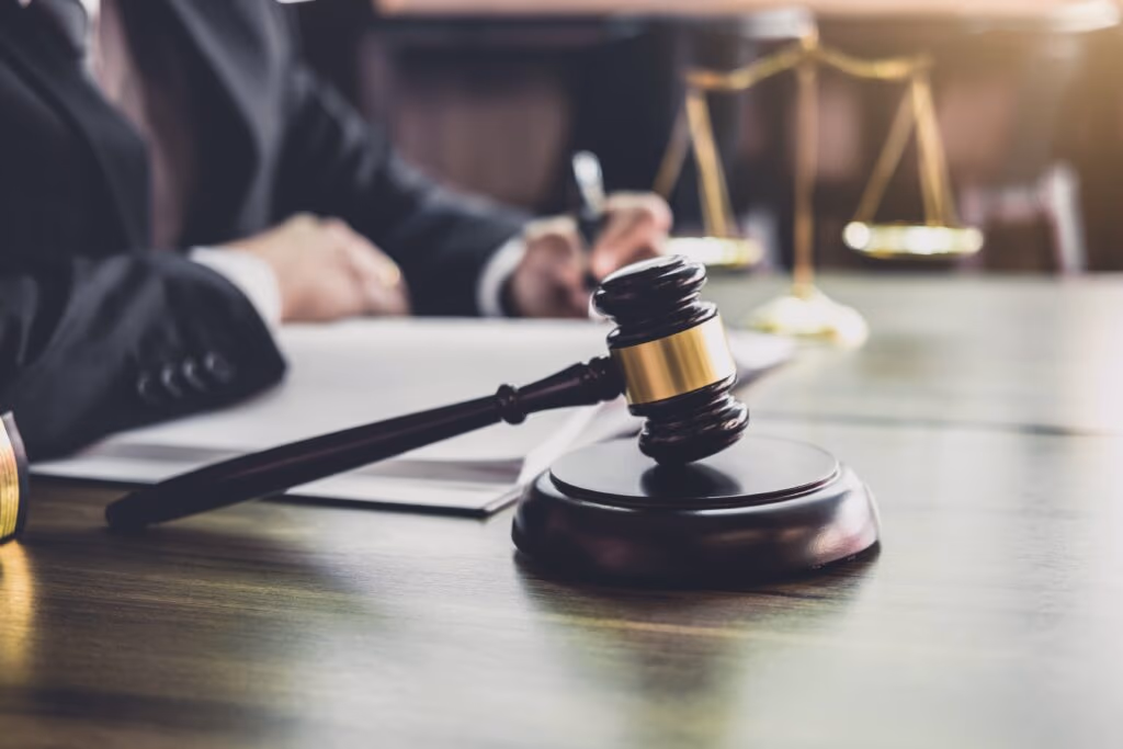 Judge gavel on a wooden table