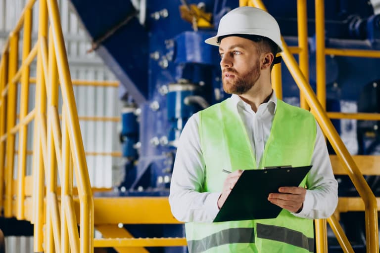 Man with a clipboard gathering information during an incident investigation