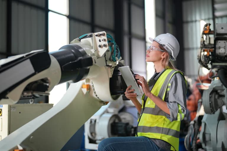 Worker inspecting the condition of machinery as part of a dynamic risk assessment