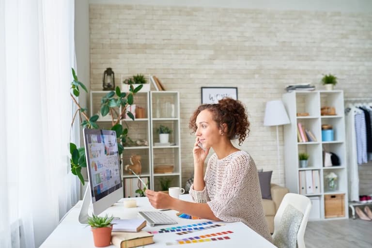 Women working alone in home studio