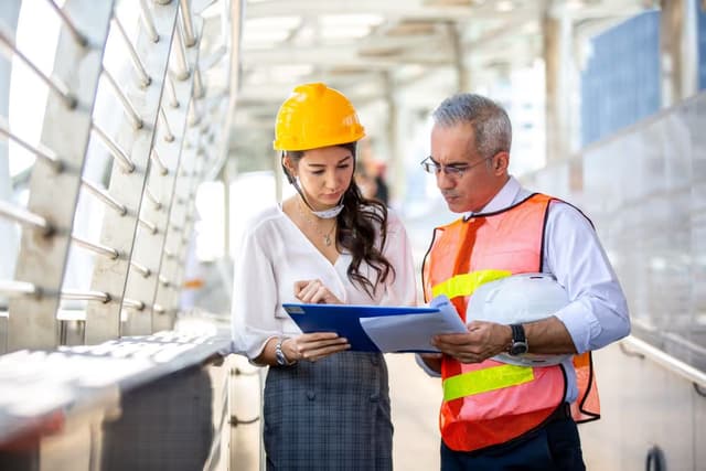 Two employees reviewing report